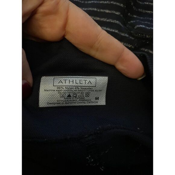 Athleta womens Black Silver Metallic Shimmer Striped pull on mid-rise pants sz M - Picture 5 of 8
